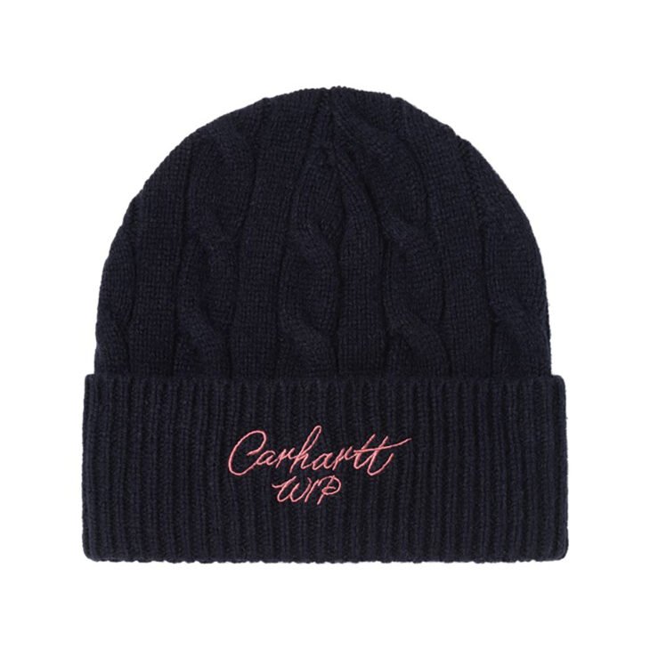 Carhartt Wip . Signature Cable Beanie . Deep Night Glassy Pink