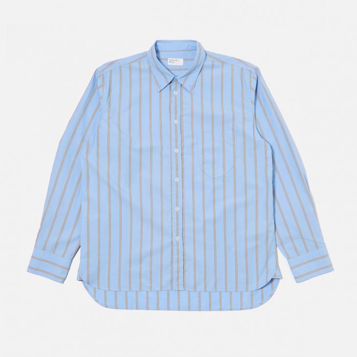 Universal Works . Lazy Day Shirt Pop Stripe Four . Blue - L